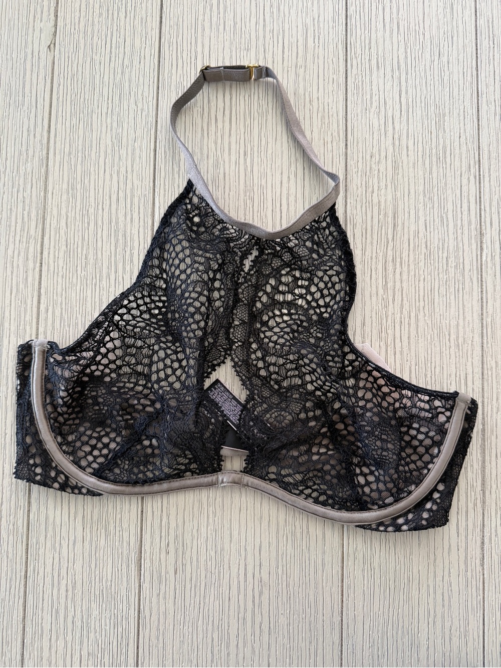 Victorias Secret Very Sexy Lace Halter Bralette in Black and Nude